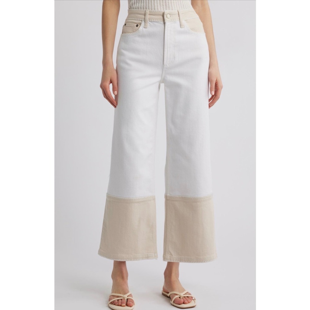Rails The Getty Crop High Rise Wide Leg Two Tone Jeans White Sand 30 culotte